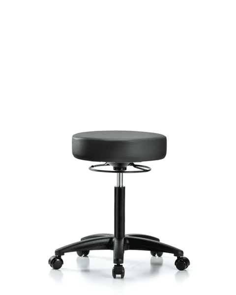 Vinyl Stool without Back - Medium Bench Height with Casters in Carbon Supernova Vinyl - VMBSO-RG-NF-RC-8823