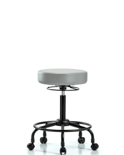Vinyl Stool without Back - Medium Bench Height with Round Tube Base & Casters in Adobe White Trailblazer Vinyl - VMBSO-RT-RC-8501