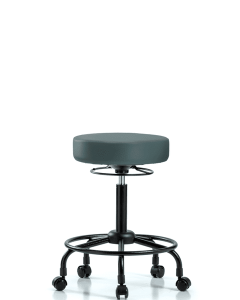 Vinyl Stool without Back - Medium Bench Height with Round Tube Base & Casters in Colonial Blue Trailblazer Vinyl - VMBSO-RT-RC-8546