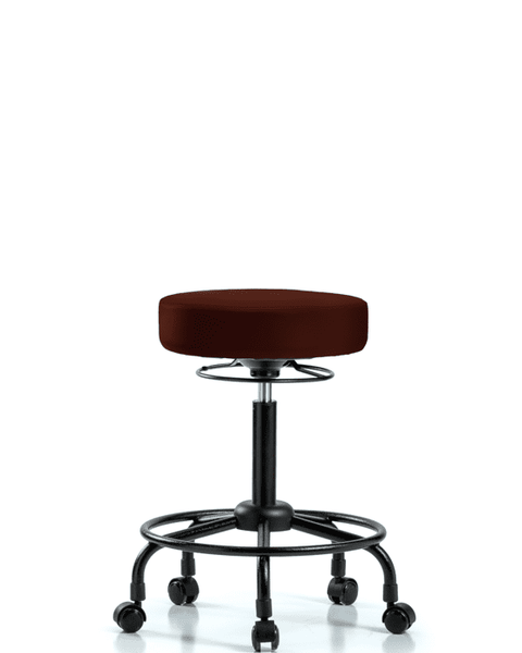 Vinyl Stool without Back - Medium Bench Height with Round Tube Base & Casters in Burgundy Trailblazer Vinyl - VMBSO-RT-RC-8569