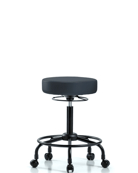Vinyl Stool without Back - Medium Bench Height with Round Tube Base & Casters in Imperial Blue Trailblazer Vinyl - VMBSO-RT-RC-8582