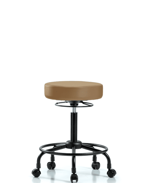 Vinyl Stool without Back - Medium Bench Height with Round Tube Base & Casters in Taupe Trailblazer Vinyl - VMBSO-RT-RC-8584