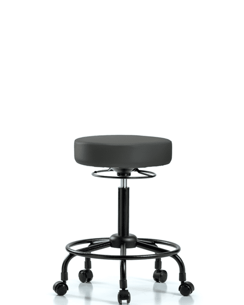 Vinyl Stool without Back - Medium Bench Height with Round Tube Base & Casters in Charcoal Trailblazer Vinyl - VMBSO-RT-RC-8605