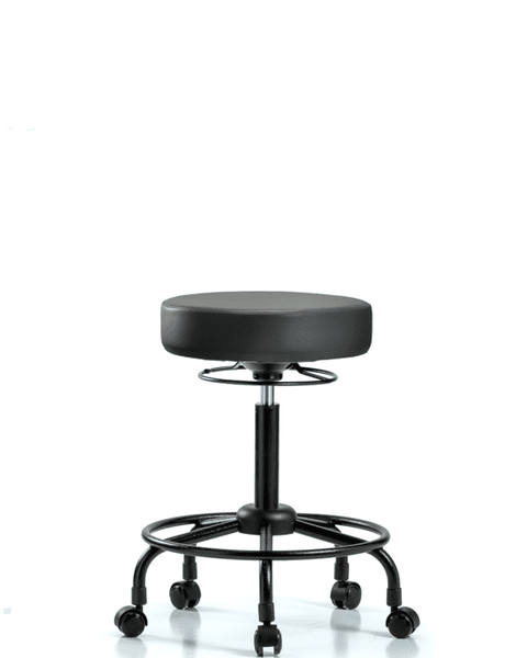 Vinyl Stool without Back - Medium Bench Height with Round Tube Base & Casters in Carbon Supernova Vinyl - VMBSO-RT-RC-8823