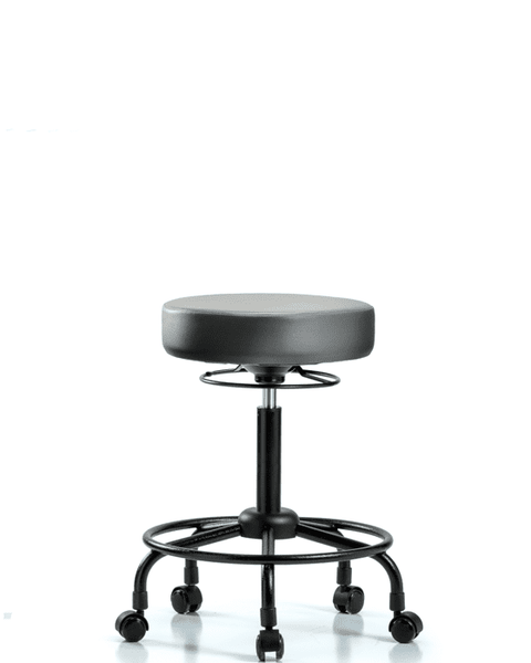 Vinyl Stool without Back - Medium Bench Height with Round Tube Base & Casters in Sterling Supernova Vinyl - VMBSO-RT-RC-8840