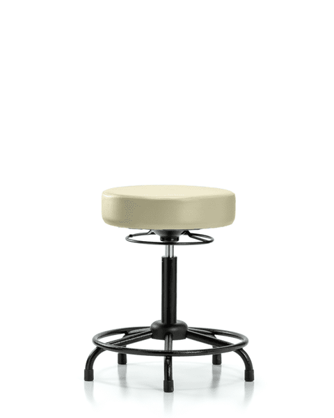 Vinyl Stool without Back - Medium Bench Height with Round Tube Base & Stationary Glides in Adobe White Trailblazer Vinyl - VMBSO-RT-RG-8501