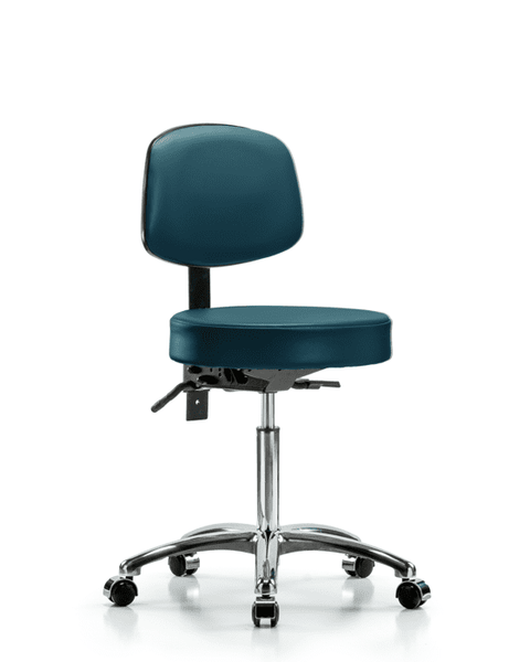 Vinyl Stool with Back Chrome - Medium Bench Height with Casters in Marine Blue Supernova Vinyl - VMBST-CR-T0-NF-CC-8801
