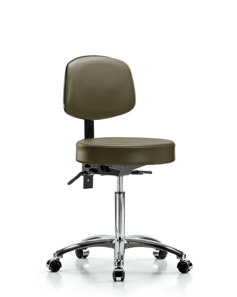 Vinyl Stool with Back Chrome - Medium Bench Height with Casters in Marine Blue Supernova Vinyl - VMBST-CR-T0-NF-CC-8809