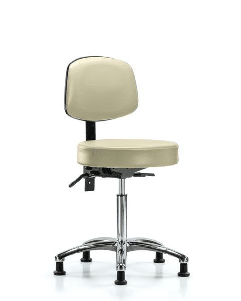 Vinyl Stool with Back Chrome - Medium Bench Height with Stationary Glides in Adobe White Trailblazer Vinyl - VMBST-CR-T0-NF-RG-8501