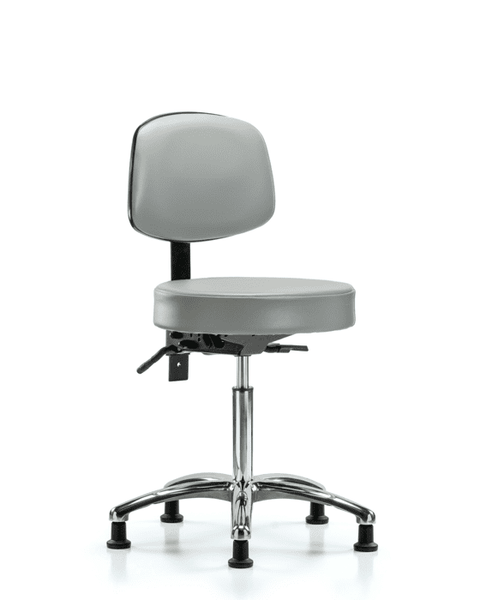 Vinyl Stool with Back Chrome - Medium Bench Height with Stationary Glides in Dove Trailblazer Vinyl - VMBST-CR-T0-NF-RG-8567