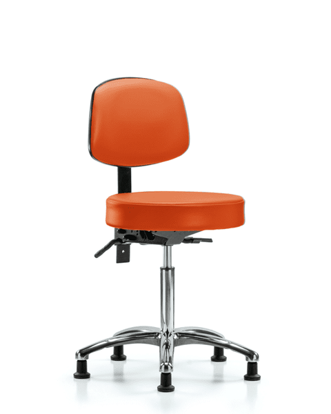 Vinyl Stool with Back Chrome - Medium Bench Height with Stationary Glides in Orange Kist Trailblazer Vinyl - VMBST-CR-T0-NF-RG-8613