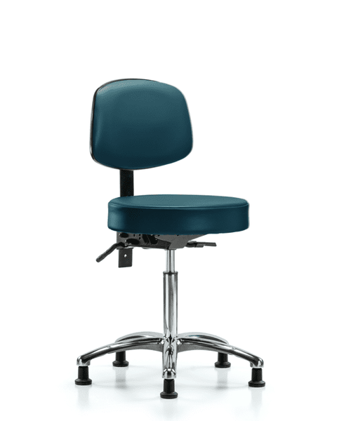 Vinyl Stool with Back Chrome - Medium Bench Height with Stationary Glides in Marine Blue Supernova Vinyl - VMBST-CR-T0-NF-RG-8801
