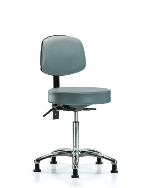 Vinyl Stool with Back Chrome - Medium Bench Height with Stationary Glides in Storm Supernova Vinyl - VMBST-CR-T0-NF-RG-8822