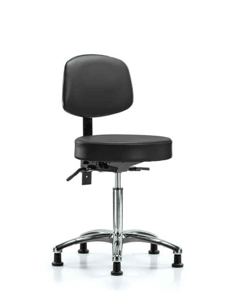 Vinyl Stool with Back Chrome - Medium Bench Height with Stationary Glides in Carbon Supernova Vinyl - VMBST-CR-T0-NF-RG-8823