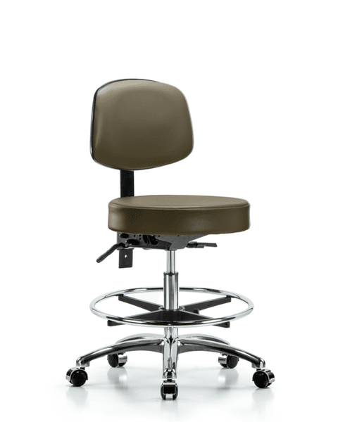 Vinyl Stool with Back Chrome - Medium Bench Height with Seat Tilt, Chrome Foot Ring, & Casters in Marine Blue Supernova Vinyl - VMBST-CR-T1-CF-CC-8809