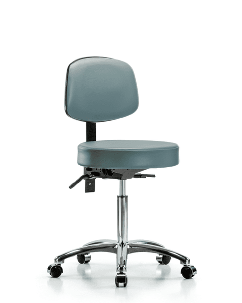 Vinyl Stool with Back Chrome - Medium Bench Height with Seat Tilt & Casters in Storm Supernova Vinyl - VMBST-CR-T1-NF-CC-8822