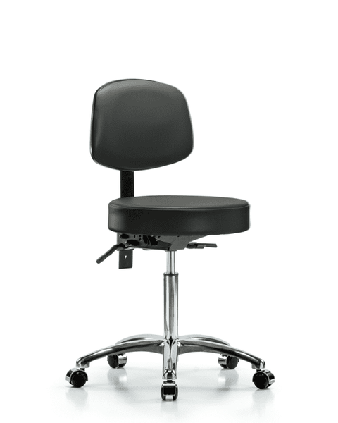 Vinyl Stool with Back Chrome - Medium Bench Height with Seat Tilt & Casters in Carbon Supernova Vinyl - VMBST-CR-T1-NF-CC-8823