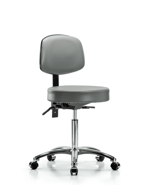 Vinyl Stool with Back Chrome - Medium Bench Height with Seat Tilt & Casters in Sterling Supernova Vinyl - VMBST-CR-T1-NF-CC-8840