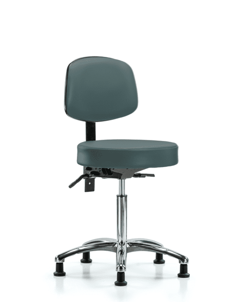 Vinyl Stool with Back Chrome - Medium Bench Height with Seat Tilt & Stationary Glides in Colonial Blue Trailblazer Vinyl - VMBST-CR-T1-NF-RG-8546