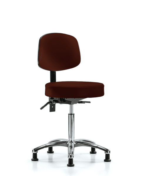 Vinyl Stool with Back Chrome - Medium Bench Height with Seat Tilt & Stationary Glides in Burgundy Trailblazer Vinyl - VMBST-CR-T1-NF-RG-8569