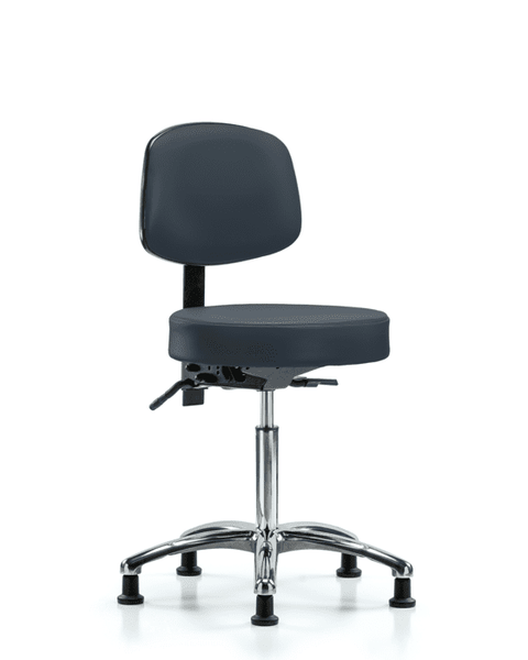 Vinyl Stool with Back Chrome - Medium Bench Height with Seat Tilt & Stationary Glides in Imperial Blue Trailblazer Vinyl - VMBST-CR-T1-NF-RG-8582