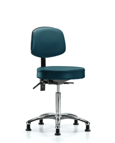 Vinyl Stool with Back Chrome - Medium Bench Height with Seat Tilt & Stationary Glides in Marine Blue Supernova Vinyl - VMBST-CR-T1-NF-RG-8801