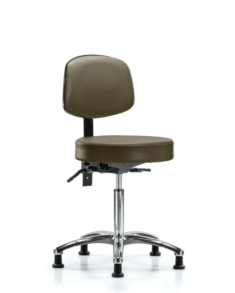 Vinyl Stool with Back Chrome - Medium Bench Height with Seat Tilt & Stationary Glides in Marine Blue Supernova Vinyl - VMBST-CR-T1-NF-RG-8809