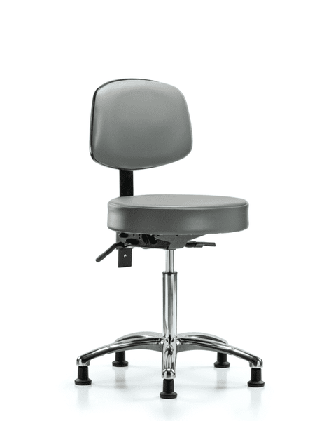 Vinyl Stool with Back Chrome - Medium Bench Height with Seat Tilt & Stationary Glides in Sterling Supernova Vinyl - VMBST-CR-T1-NF-RG-8840