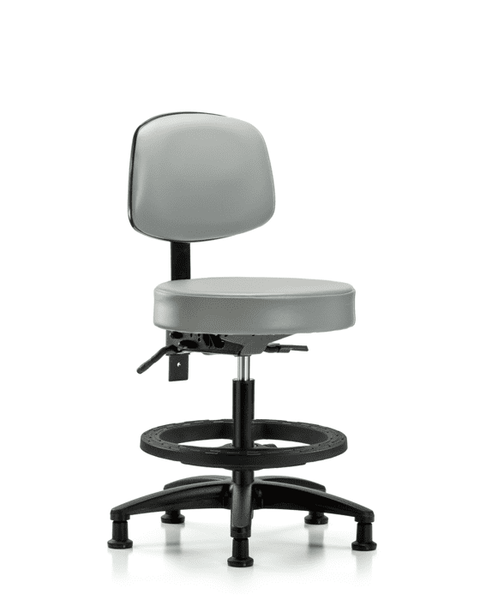 Vinyl Stool with Back - Medium Bench Height with Black Foot Ring & Stationary Glides in Dove Trailblazer Vinyl - VMBST-RG-T0-BF-RG-8567