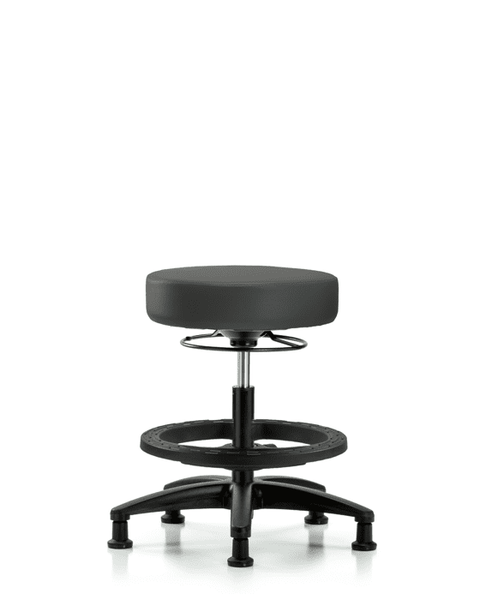 Vinyl Stool with Back - Medium Bench Height with Black Foot Ring & Stationary Glides in Charcoal Trailblazer Vinyl - VMBST-RG-T0-BF-RG-8605