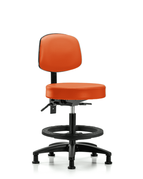 Vinyl Stool with Back - Medium Bench Height with Black Foot Ring & Stationary Glides in Orange Kist Trailblazer Vinyl - VMBST-RG-T0-BF-RG-8613