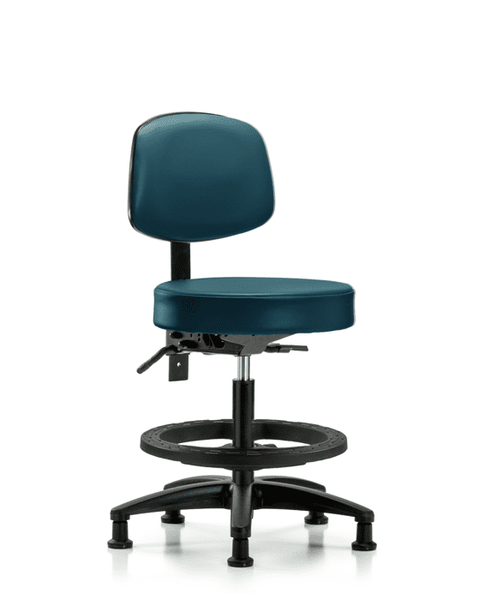 Vinyl Stool with Back - Medium Bench Height with Black Foot Ring & Stationary Glides in Marine Blue Supernova Vinyl - VMBST-RG-T0-BF-RG-8801