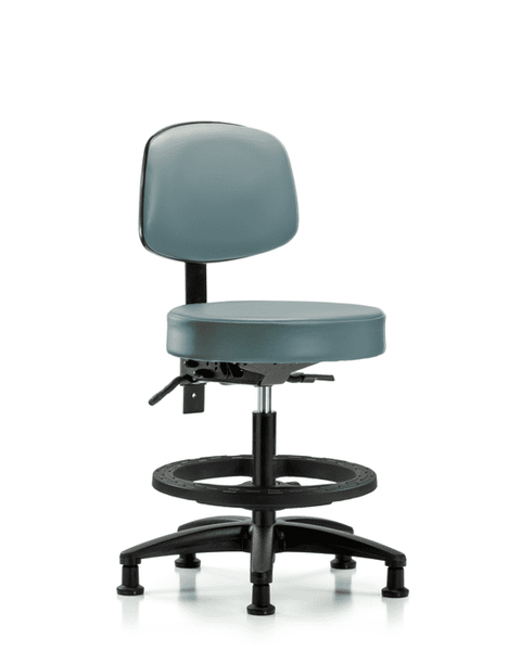 Vinyl Stool with Back - Medium Bench Height with Black Foot Ring & Stationary Glides in Storm Supernova Vinyl - VMBST-RG-T0-BF-RG-8822