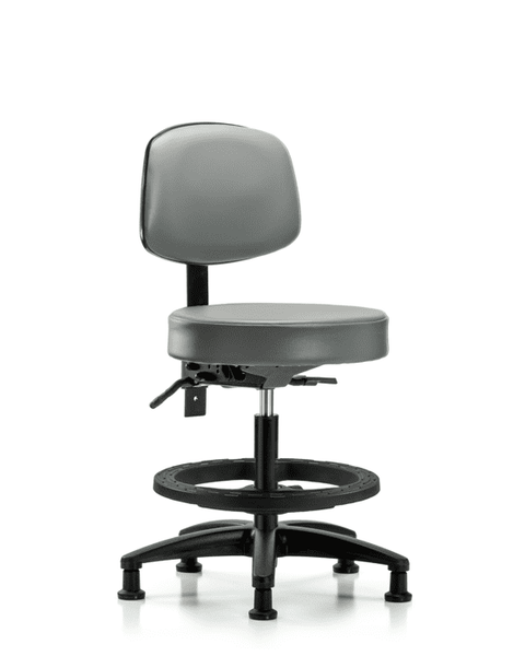 Vinyl Stool with Back - Medium Bench Height with Black Foot Ring & Stationary Glides in Sterling Supernova Vinyl - VMBST-RG-T0-BF-RG-8840
