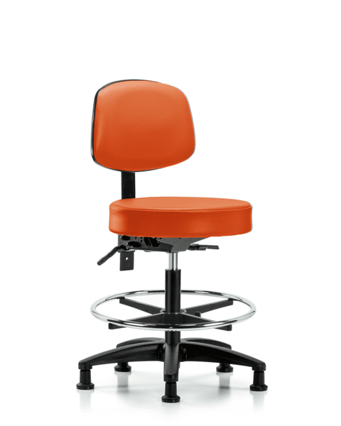Vinyl Stool with Back - Medium Bench Height with Chrome Foot Ring & Stationary Glides in Orange Kist Trailblazer Vinyl - VMBST-RG-T0-CF-RG-8613