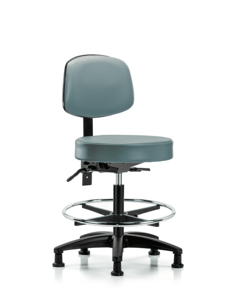 Vinyl Stool with Back - Medium Bench Height with Chrome Foot Ring & Stationary Glides in Storm Supernova Vinyl - VMBST-RG-T0-CF-RG-8822