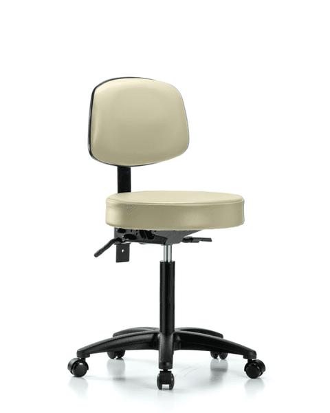Vinyl Stool with Back - Medium Bench Height with Casters in Adobe White Trailblazer Vinyl - VMBST-RG-T0-NF-RC-8501
