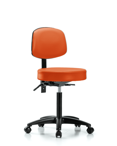 Vinyl Stool with Back - Medium Bench Height with Casters in Orange Kist Trailblazer Vinyl - VMBST-RG-T0-NF-RC-8613