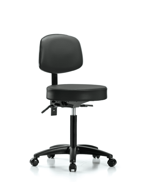 Vinyl Stool with Back - Medium Bench Height with Casters in Carbon Supernova Vinyl - VMBST-RG-T0-NF-RC-8823