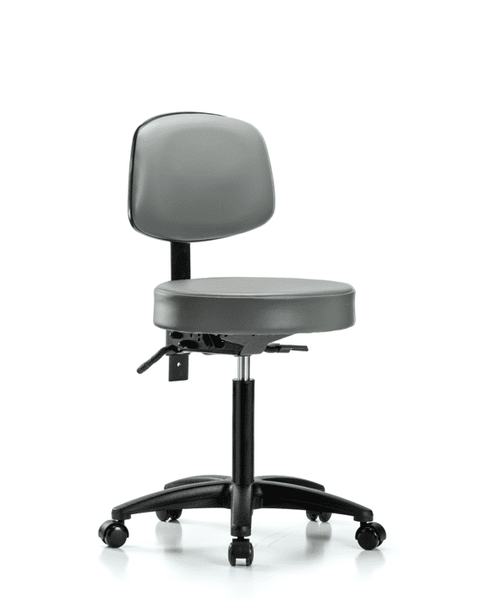 Vinyl Stool with Back - Medium Bench Height with Casters in Sterling Supernova Vinyl - VMBST-RG-T0-NF-RC-8840