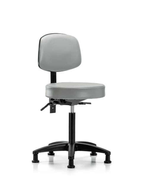 Vinyl Stool with Back - Medium Bench Height with Stationary Glides in Dove Trailblazer Vinyl - VMBST-RG-T0-NF-RG-8567