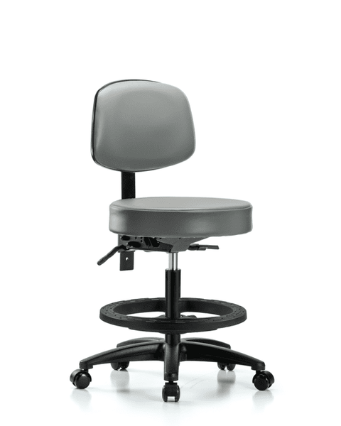Vinyl Stool with Back - Medium Bench Height with Seat Tilt, Black Foot Ring, & Casters in Sterling Supernova Vinyl - VMBST-RG-T1-BF-RC-8840
