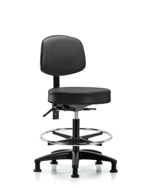 Vinyl Stool with Back - Medium Bench Height with Seat Tilt, Chrome Foot Ring, & Stationary Glides in Carbon Supernova Vinyl - VMBST-RG-T1-CF-RG-8823