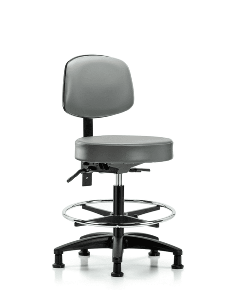 Vinyl Stool with Back - Medium Bench Height with Seat Tilt, Chrome Foot Ring, & Stationary Glides in Sterling Supernova Vinyl - VMBST-RG-T1-CF-RG-8840