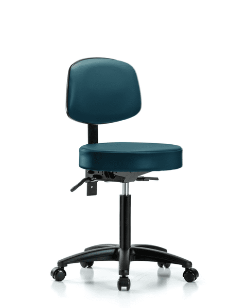 Vinyl Stool with Back - Medium Bench Height with Seat Tilt & Casters in Marine Blue Supernova Vinyl - VMBST-RG-T1-NF-RC-8801