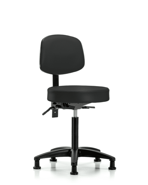 Vinyl Stool with Back - Medium Bench Height with Seat Tilt & Stationary Glides in Black Trailblazer Vinyl - VMBST-RG-T1-NF-RG-8540
