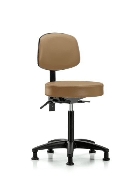 Vinyl Stool with Back - Medium Bench Height with Seat Tilt & Stationary Glides in Taupe Trailblazer Vinyl - VMBST-RG-T1-NF-RG-8584