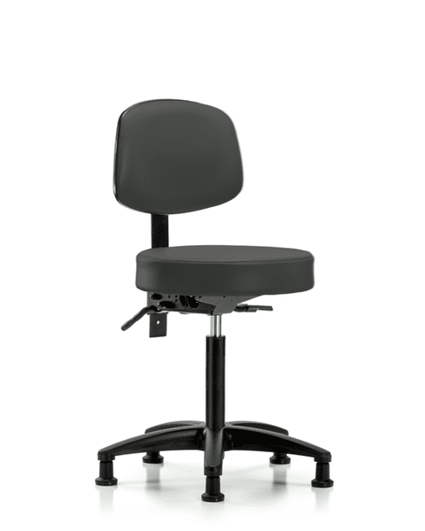 Vinyl Stool with Back - Medium Bench Height with Seat Tilt & Stationary Glides in Charcoal Trailblazer Vinyl - VMBST-RG-T1-NF-RG-8605