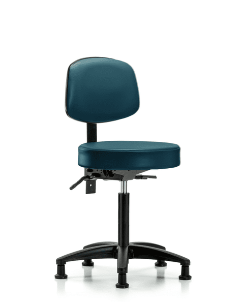 Vinyl Stool with Back - Medium Bench Height with Seat Tilt & Stationary Glides in Marine Blue Supernova Vinyl - VMBST-RG-T1-NF-RG-8801