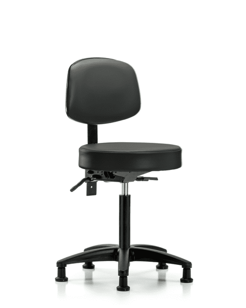 Vinyl Stool with Back - Medium Bench Height with Seat Tilt & Stationary Glides in Carbon Supernova Vinyl - VMBST-RG-T1-NF-RG-8823